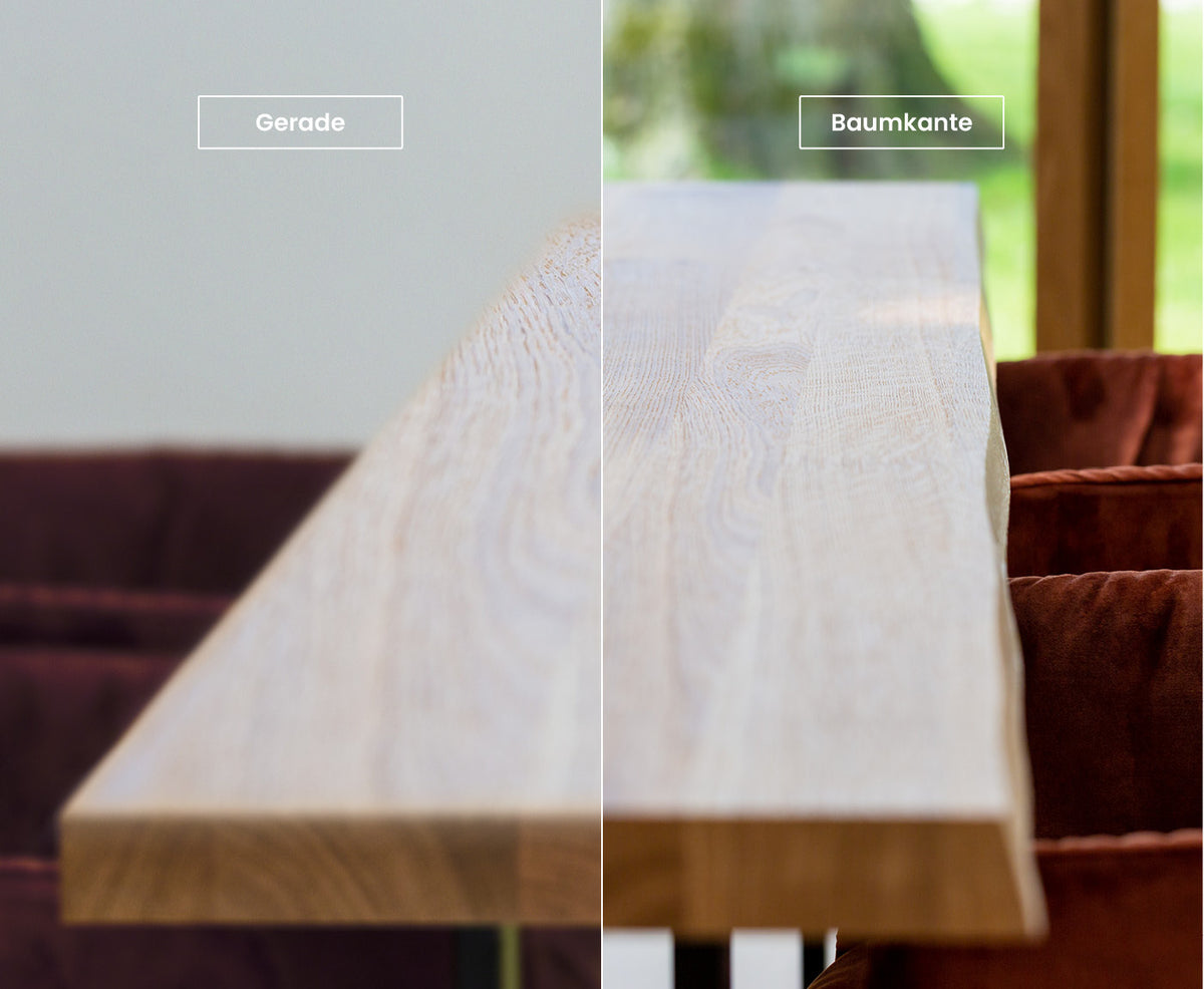 Vergleich der zwei verschiedenen Kanten einer Tischplatte
