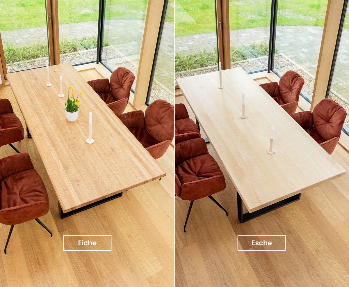 Vergleich der Tischplatten aus Eiche und Esche