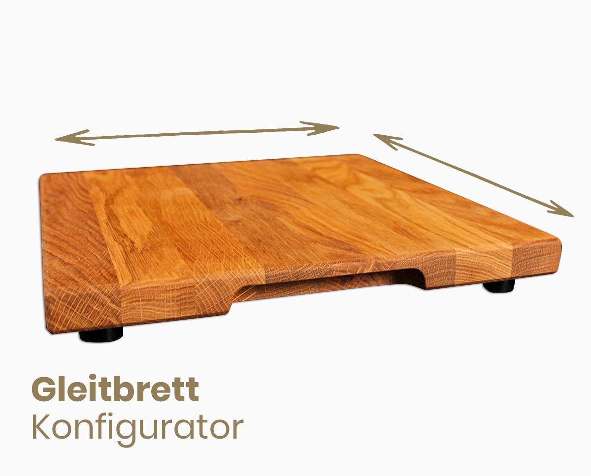 Gleitbrett nach Maß aus Massivholz, mit Pfeilen makiert