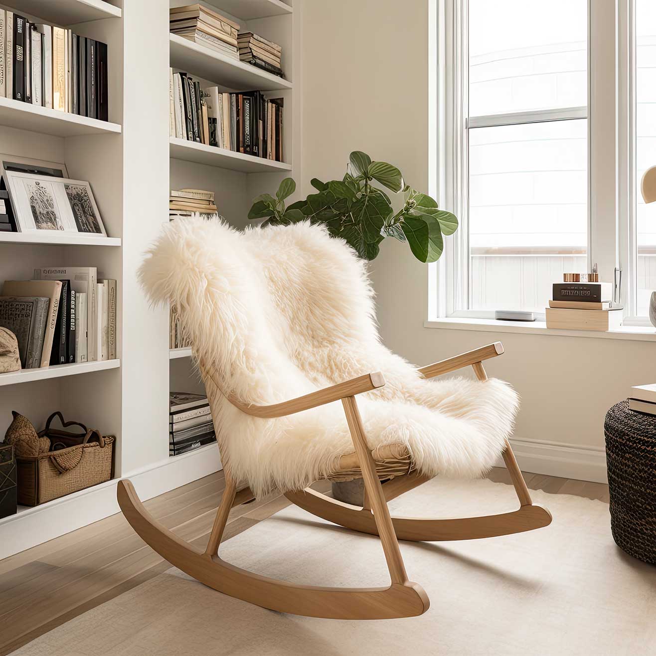 Schaukelstuhl aus Massivholz im Wohnzimmer